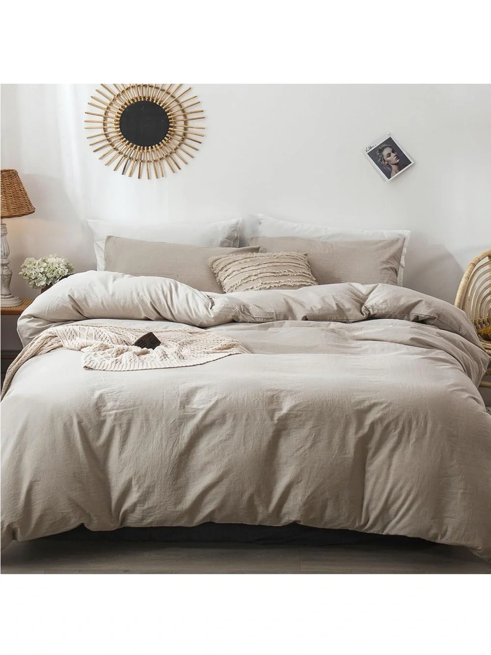 NEW MooMee Bedding Duvet Cover Set 100% Cotton Linen Like Texture. Tannish Grey